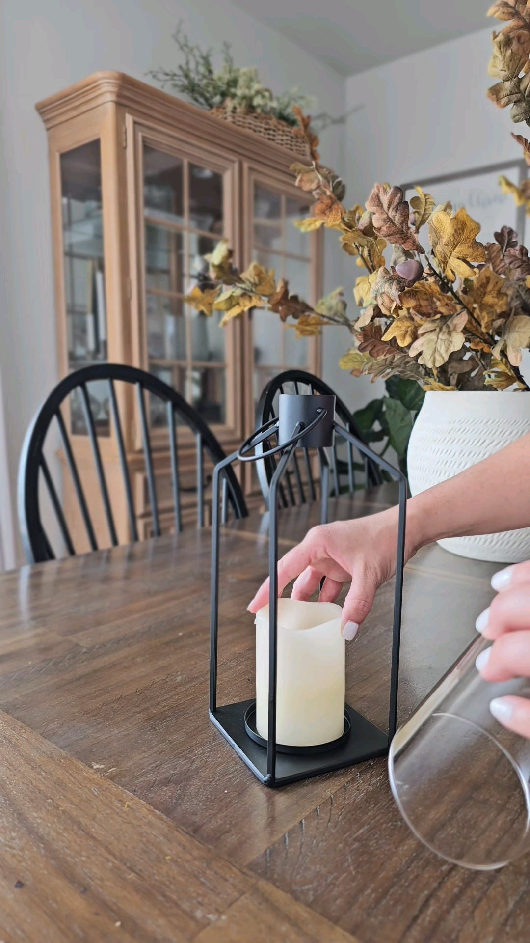 🍂🍂🍂 FALL centerpiece idea! 🍂🍂🍂When deciding what to add to a centerpiece, here are some tips⬇️✨️Varying heights work well together✨️Groupings of 3, for example, a large vase with floral and these 2 hurricane lanterns✨️Create visual interest with multiple materials. Here, we have clean lines with black metal and a textured ceramic vaseI love these Black Hurricane Lanterns (#gifted) by @nuptio_official_. They are the perfect pairing and can be placed on multiple different surfaces throughout the house. These are great for centerpieces, shelf styling, or placed on an entryway table.Find these and more centerpiece options @nuptio_official_ on Amazon.

#LTKFallSale #LTKSeasonal