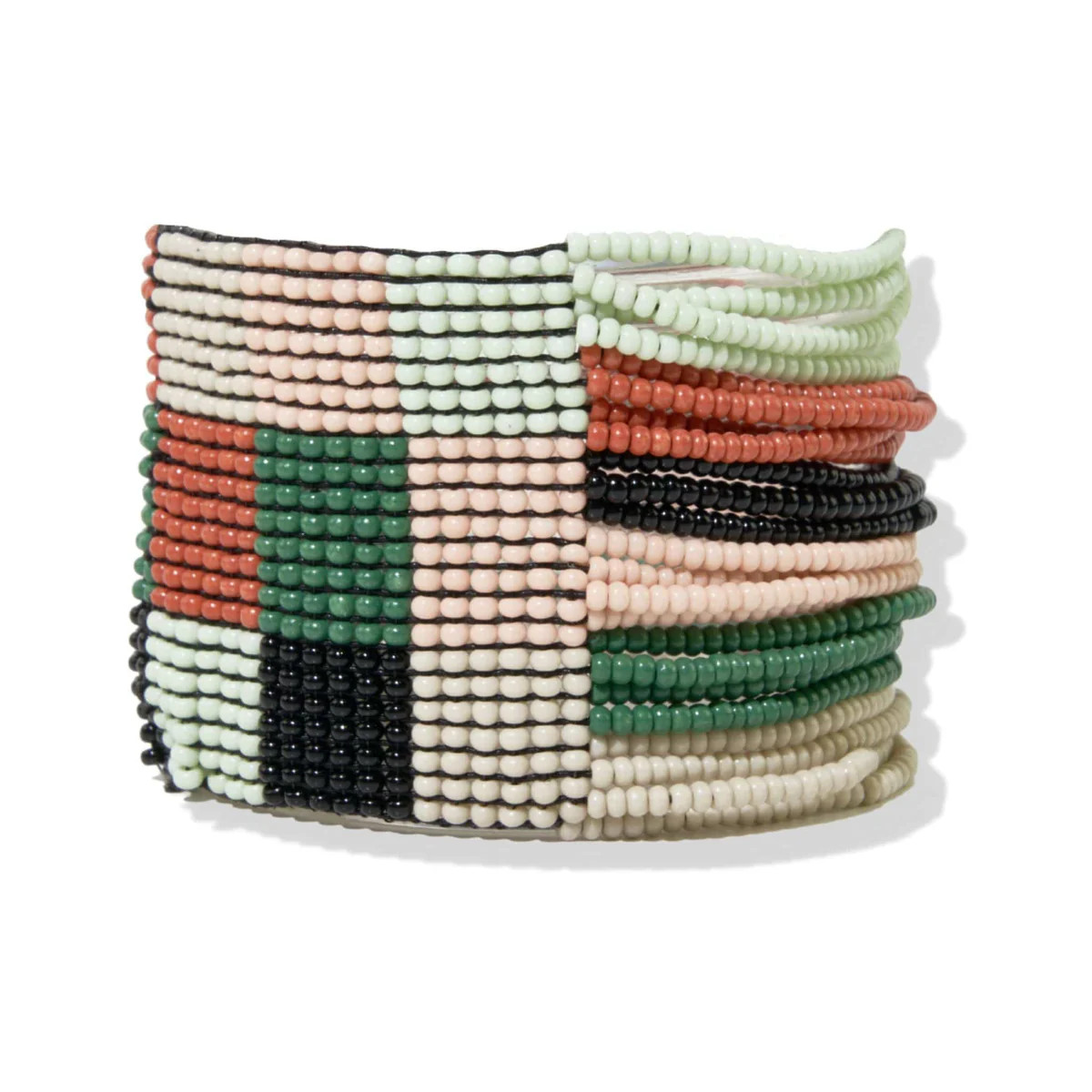 Olive Checkered Beaded Stretch Bracelet Desert | INK+ALLOY