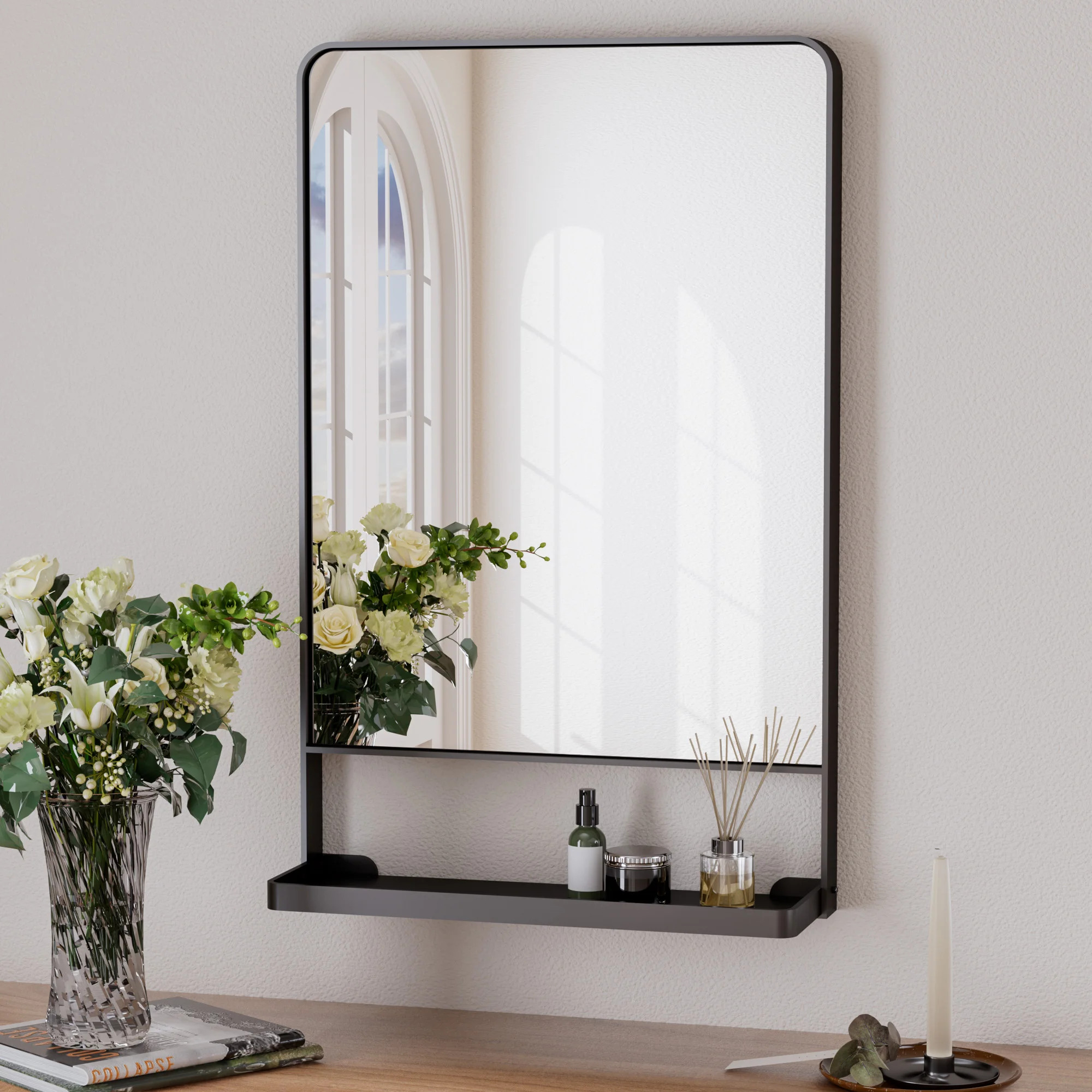 Tillymae Bathroom Vanity Mirror Metal Rectangle Wall Mirror Accent Mirror with Shelves | Wayfair North America