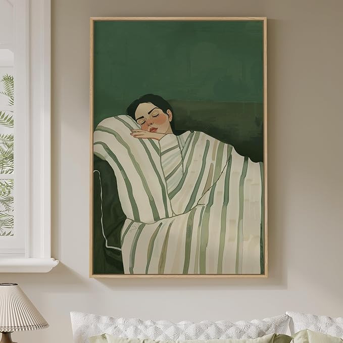 Framed Woman Bedroom Wall Art, Large Cozy Woman Canvas Painting for Room Decor, Relaxing Minimali... | Amazon (US)