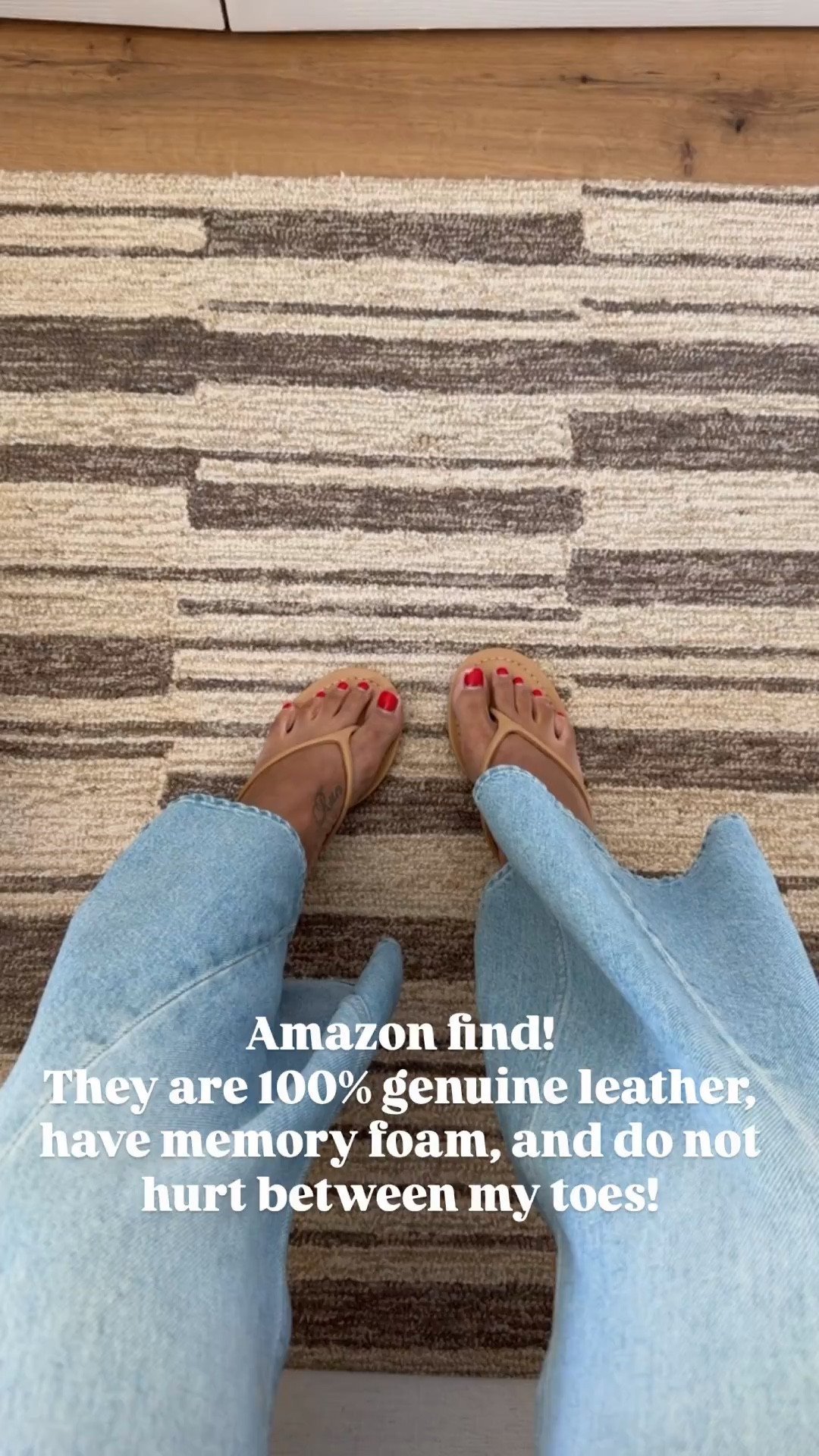 100% genuine leather, have memory foam, and don’t hurt between my toes! Size down if you are between sizes (I’m a 9.5/10 and did a 10 but could have done a 9.5). I have worn them a ton since I got them!

#LTKOver40 #LTKSaleAlert