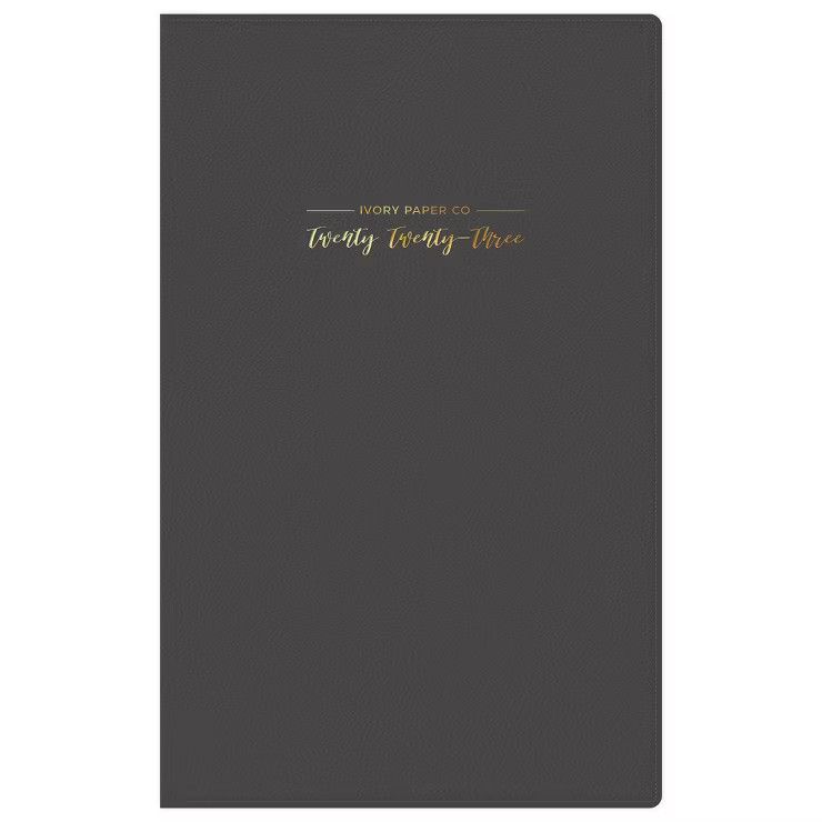 2023 Planner 5"x8" Weekly/Monthly Faux Leather Bookbound Dark Charcoal - Ivory Paper Co | Target