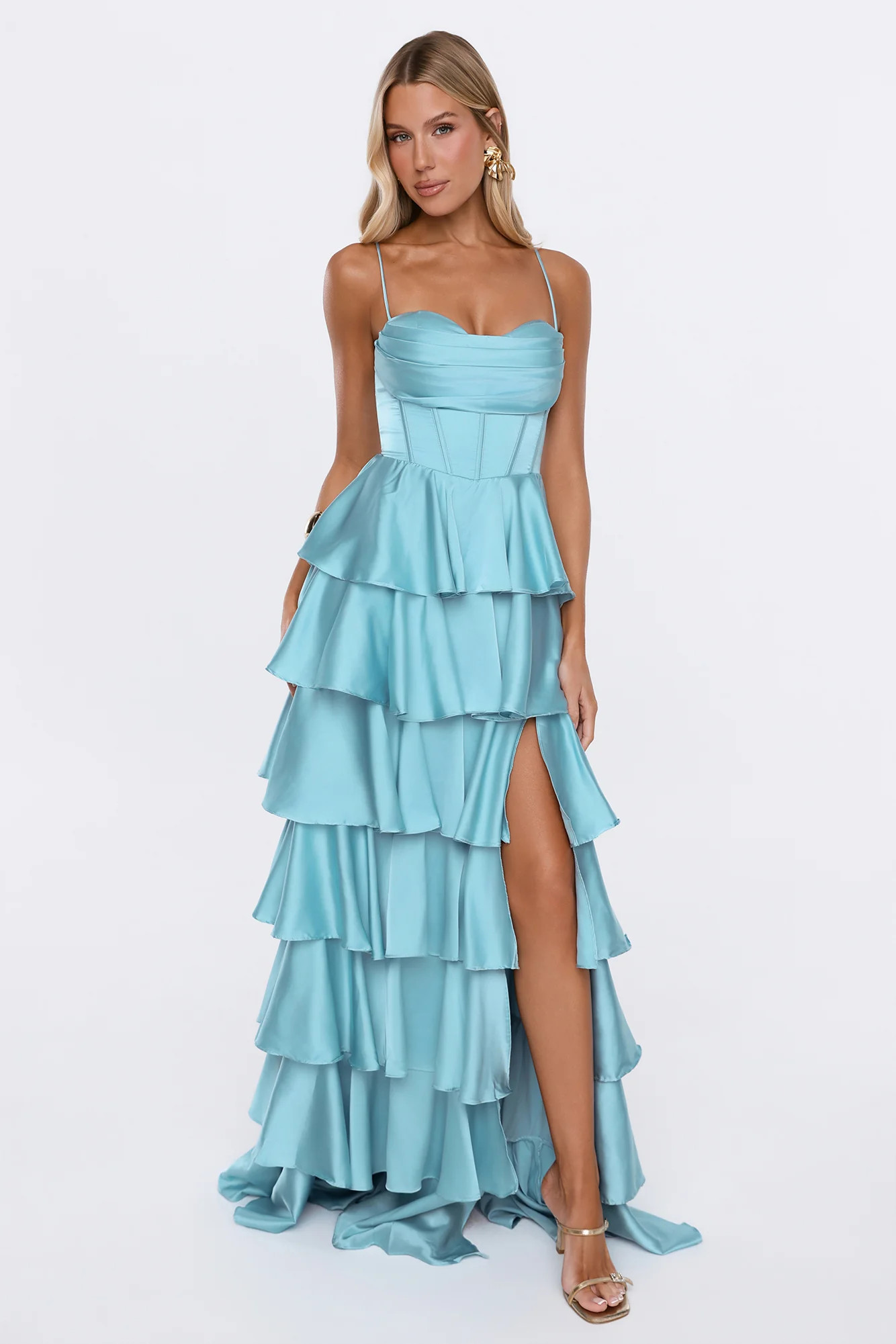 Lights Camera Party Satin Maxi Dress Mint | Hello Molly (US)