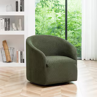 KINWELL Green Modern Boucle Upholstered Swivel Barrel Armchair BSC103-GN - The Home Depot | The Home Depot