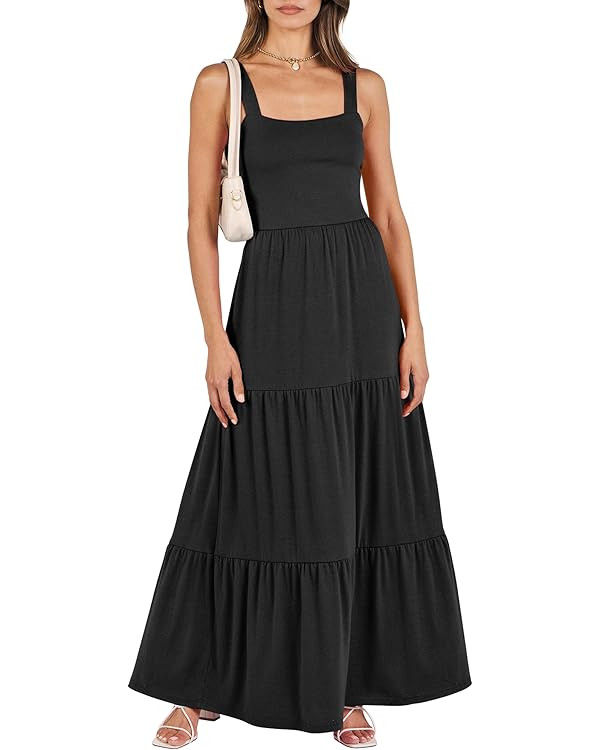 ANRABESS Women's Summer Casual Long Maxi Beach Vacation Dresses Sleeveless Square Neck Flowy Tier... | Amazon (US)