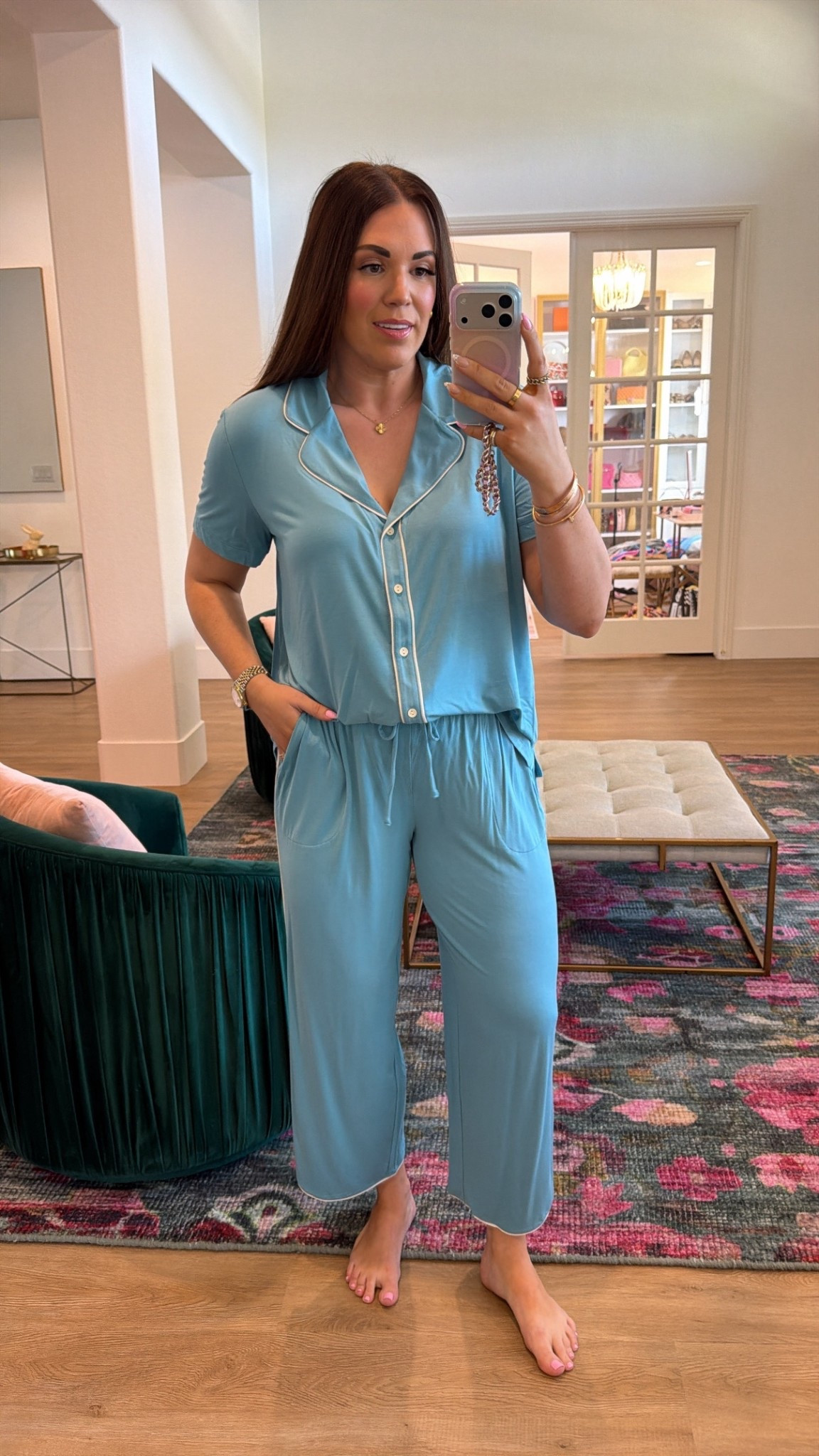 curvy midsize blue spring pajamas with white piping 🩵  in size large in top and bottom 

#LTKMidsize #LTKSeasonal