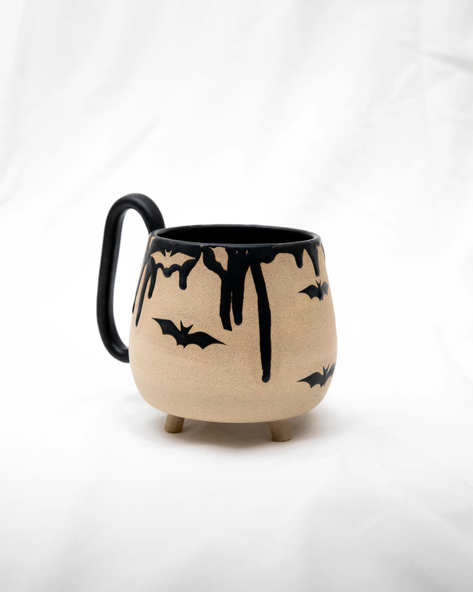 Stoneware Mug With Bats and Drip Pattern Black Halloween Mug Handmade Boho Bat Mug - Etsy | Etsy (US)