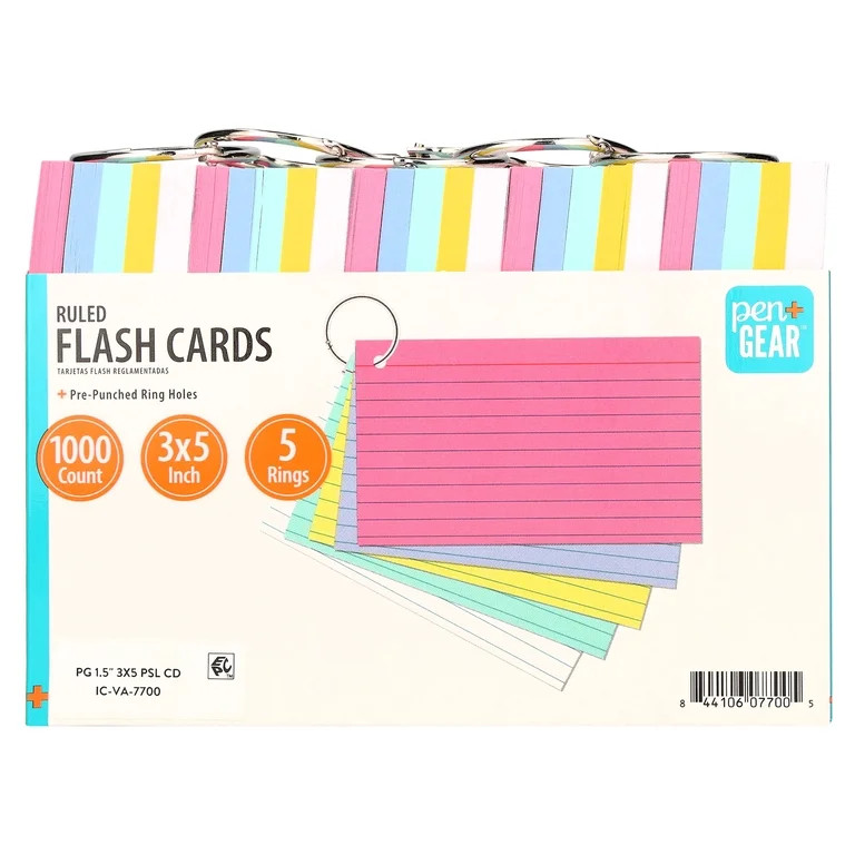 Pen+Gear Ruled Flash Cards, 3" x 5", Ringed, Assorted Pastel, 1000 Count | Walmart (US)