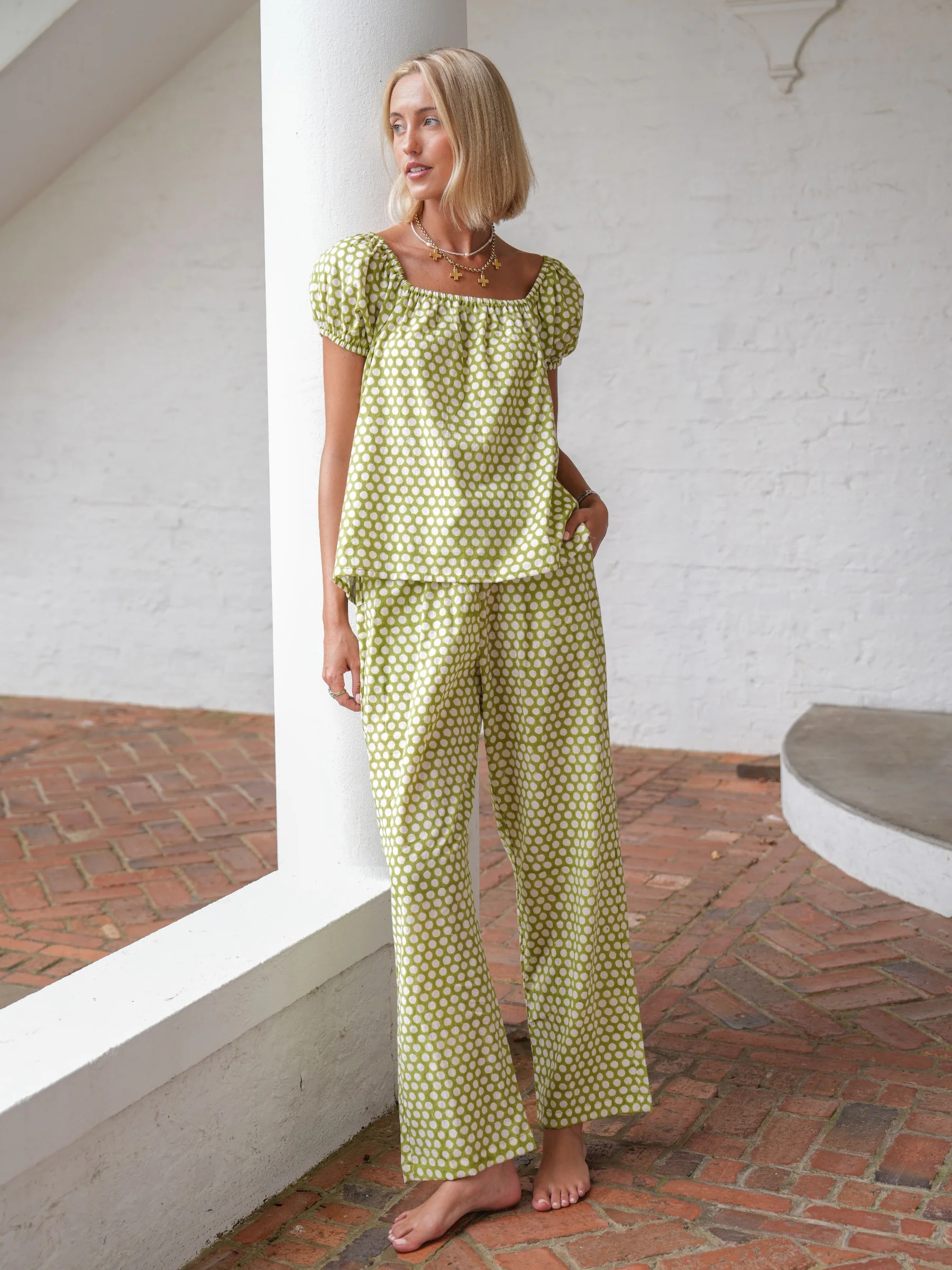 The Niko Pajama Set - Lime Dot | Darling Loungewear