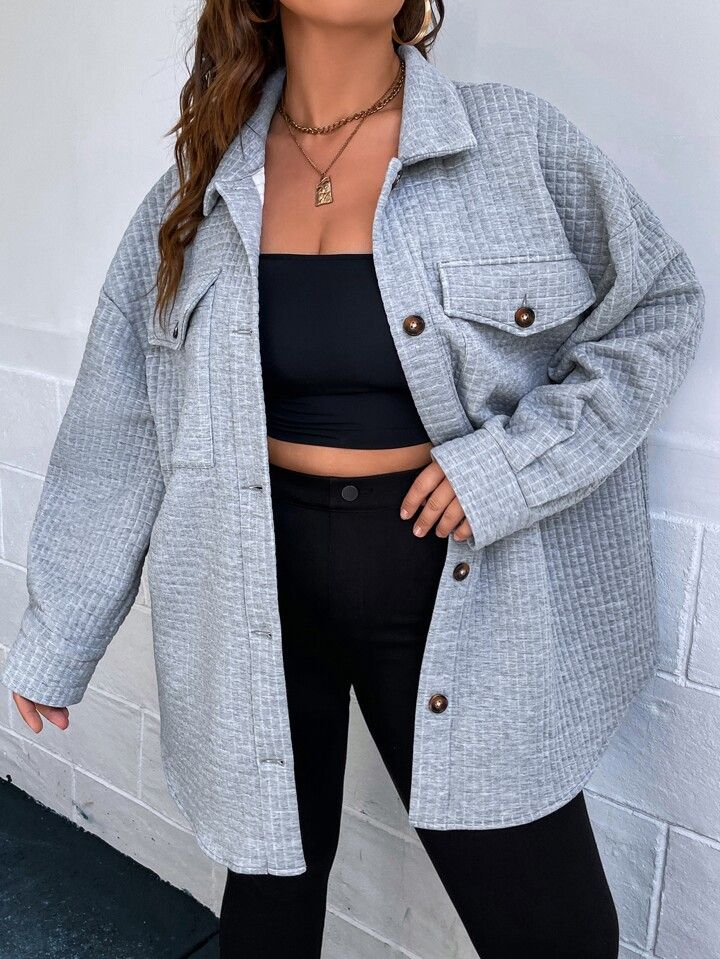 SHEIN EZwear Plus Drop Shoulder Flap Pocket Coat | SHEIN