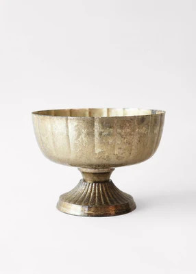 Distressed Gold Metal Compote Bowl - 8" Wide | Afloral