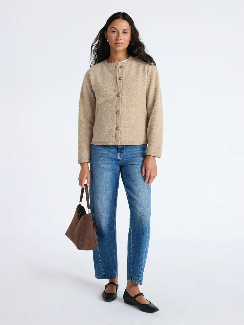 Time and Tru Women's Fleece Button Up Jacket, Lightweight, Sizes XS-XXXL | Walmart (US)