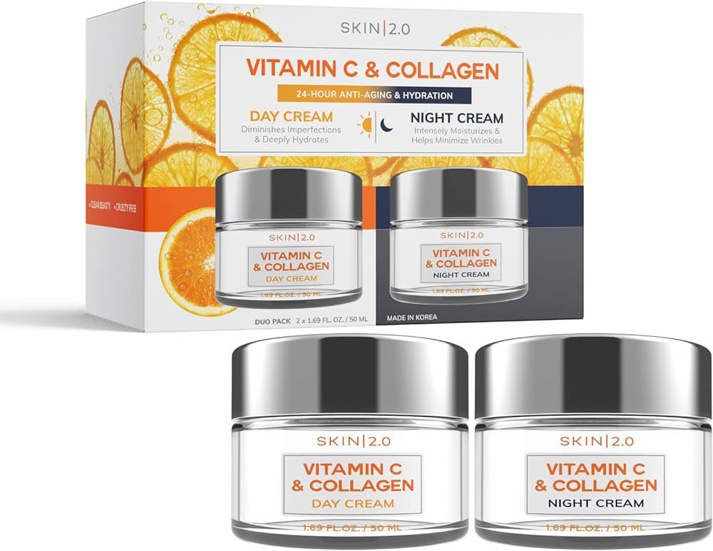 Skin 2.0 Vitamin C & Collagen Day/Night Moisturizer Anti-Aging Cream - Duo Set Value Pack | Amazon (US)