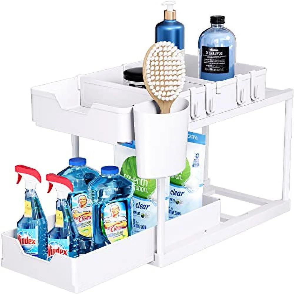 Puricon 1 Pack Under Sink Organizers and Storage 2-Tier Double Sliding Pull-Out Drawer, Under The... | Walmart (US)