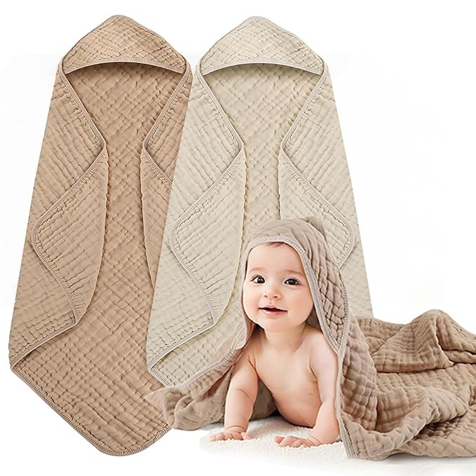 Hooded Baby Bath Towels, 2 Pack Baby Towels with Hood for Newborn, Upgrade High Density 100% Musl... | Amazon (US)