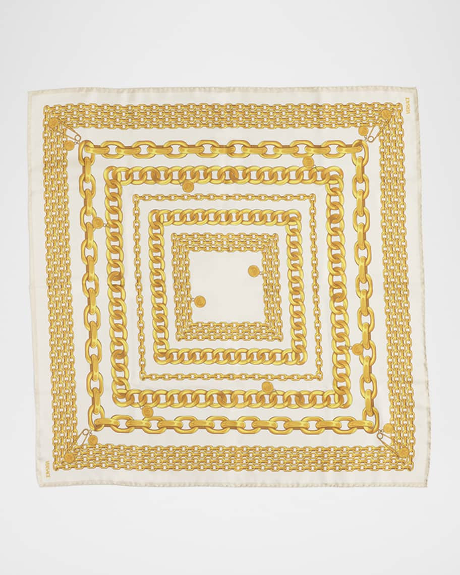 Versace Square Chain-Print Silk Twill Scarf | Neiman Marcus