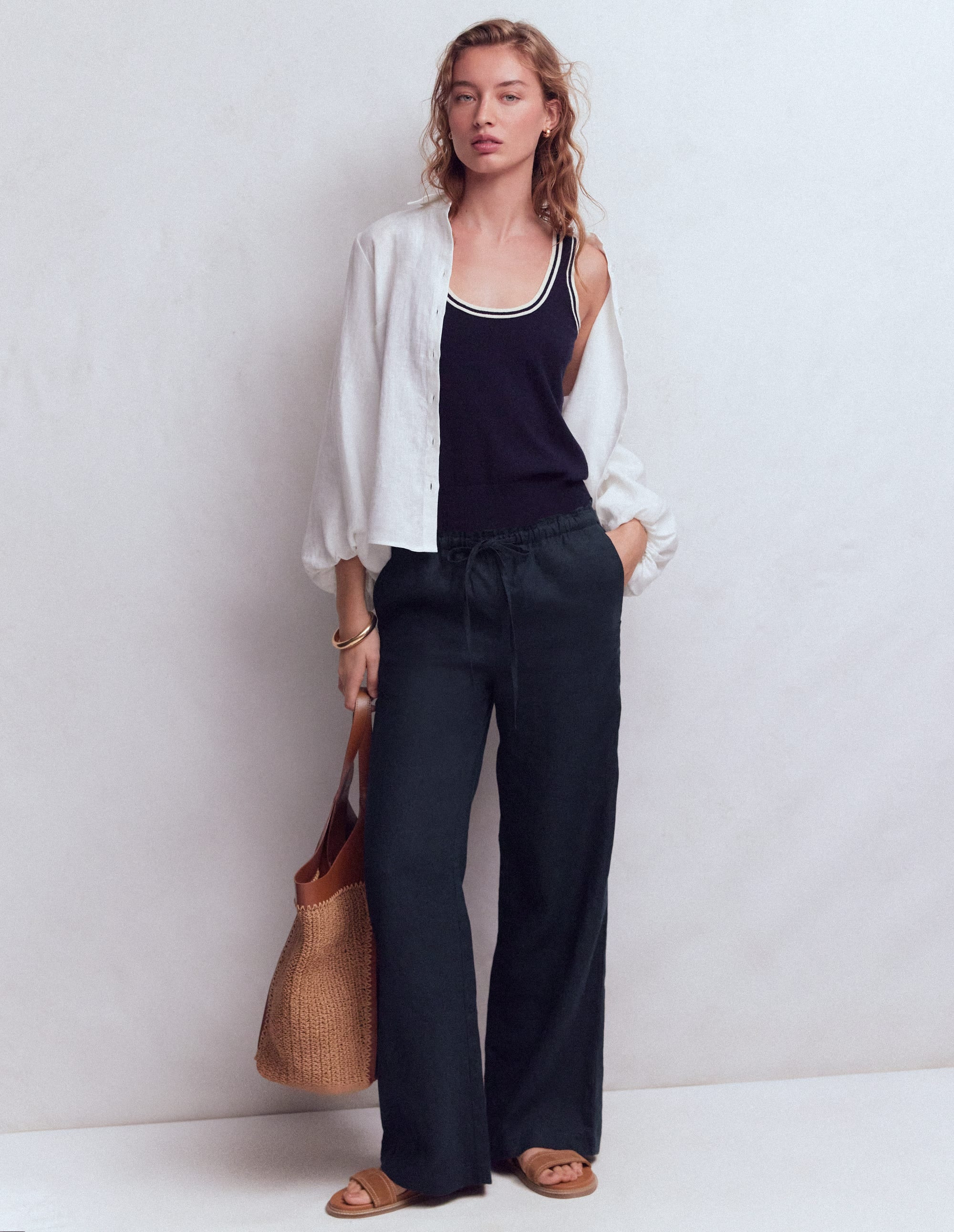 Boden Women's Islington Linen Pants in Blue | Size 2 | Boden (US)