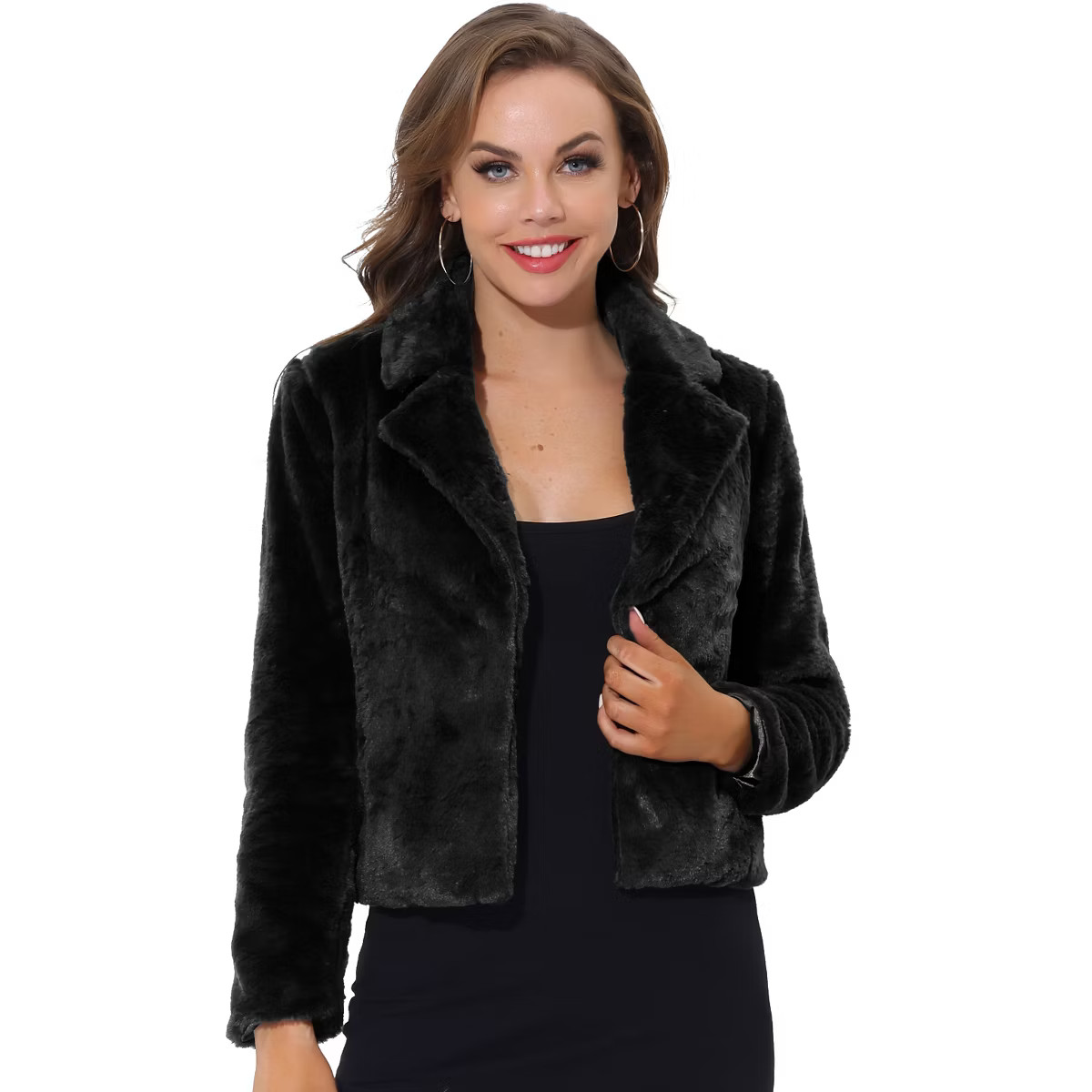 INSPIRE CHIC Women's Christmas Autumn Winter Cropped Notch Lapel Faux Fur Fluffy Jacket | Target