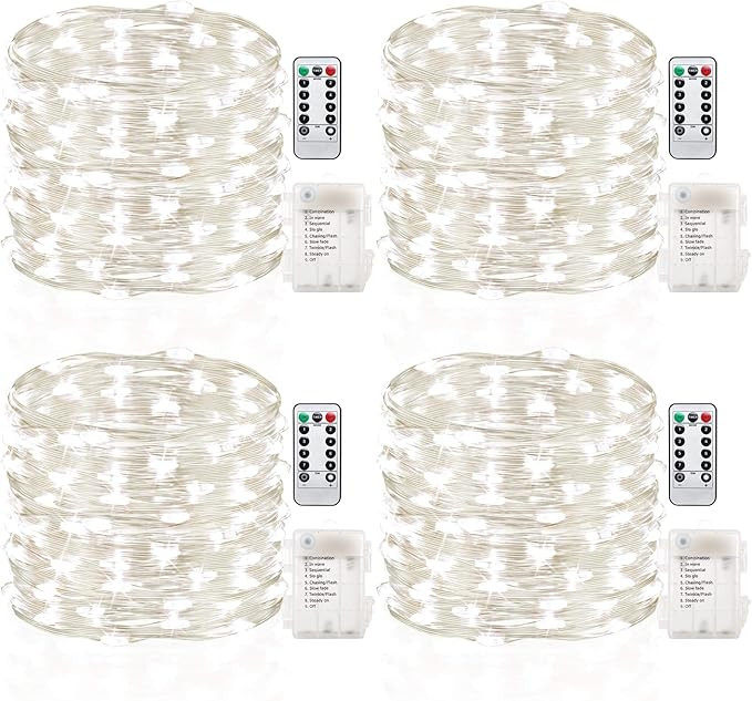 GDEAER 4 Pack Fairy Lights Christmas Decor 16.4 Ft 50 Led Battery Operated with Remote Waterproof... | Amazon (US)