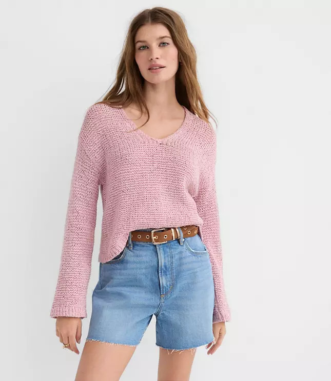 Open Stitch V-Neck Sweater | LOFT