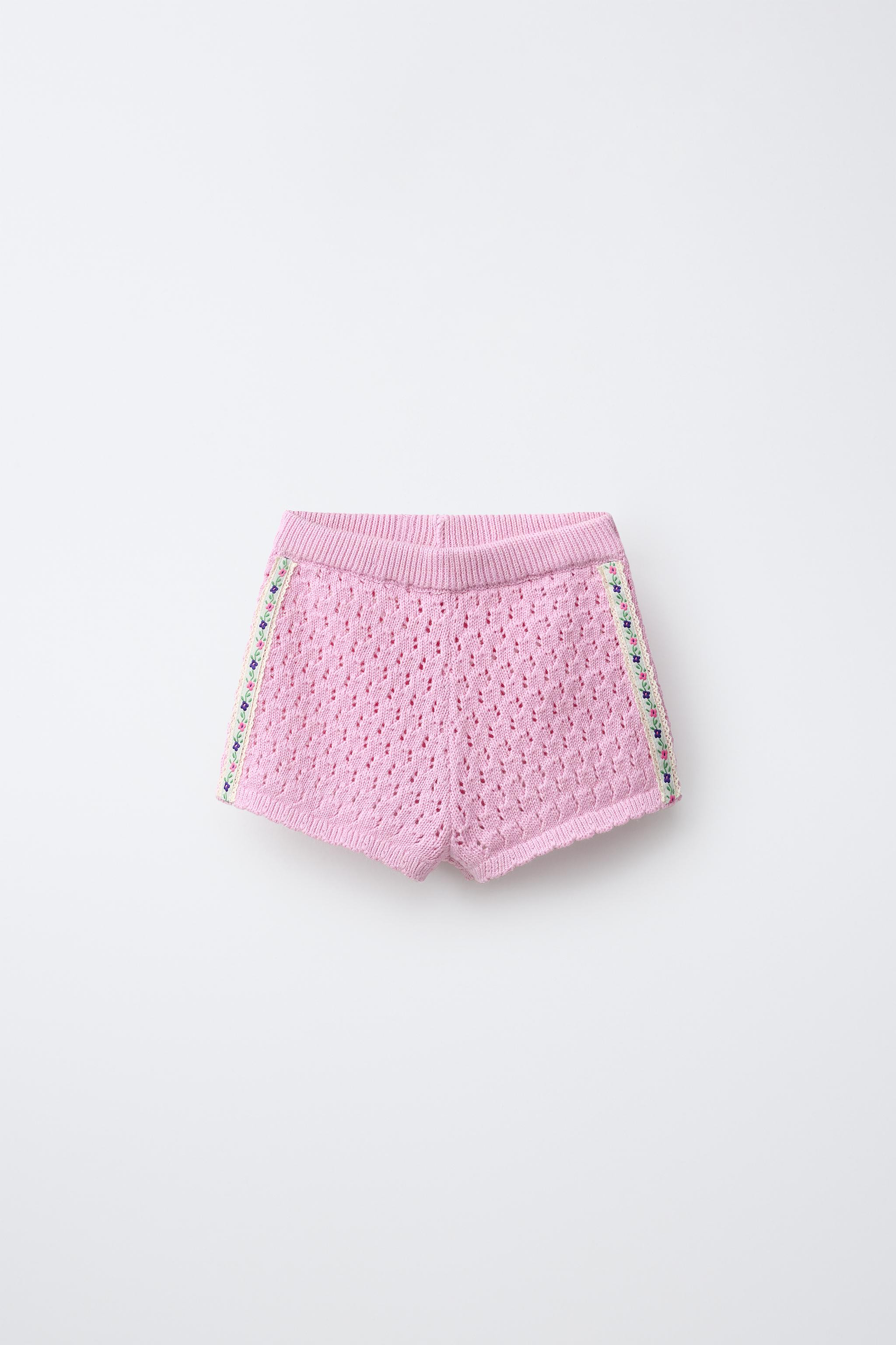 EMBROIDERED FLORAL KNIT SHORTS | Zara US