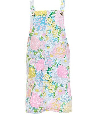 Lilly Pulitzer Girls Varney Square Neck Sleeveless Overall A-Line Floral Print Dress - 4T | Dillard's