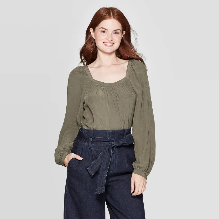 Women's Regular Long Sleeve Square Neck Top - A New Day™ | Target