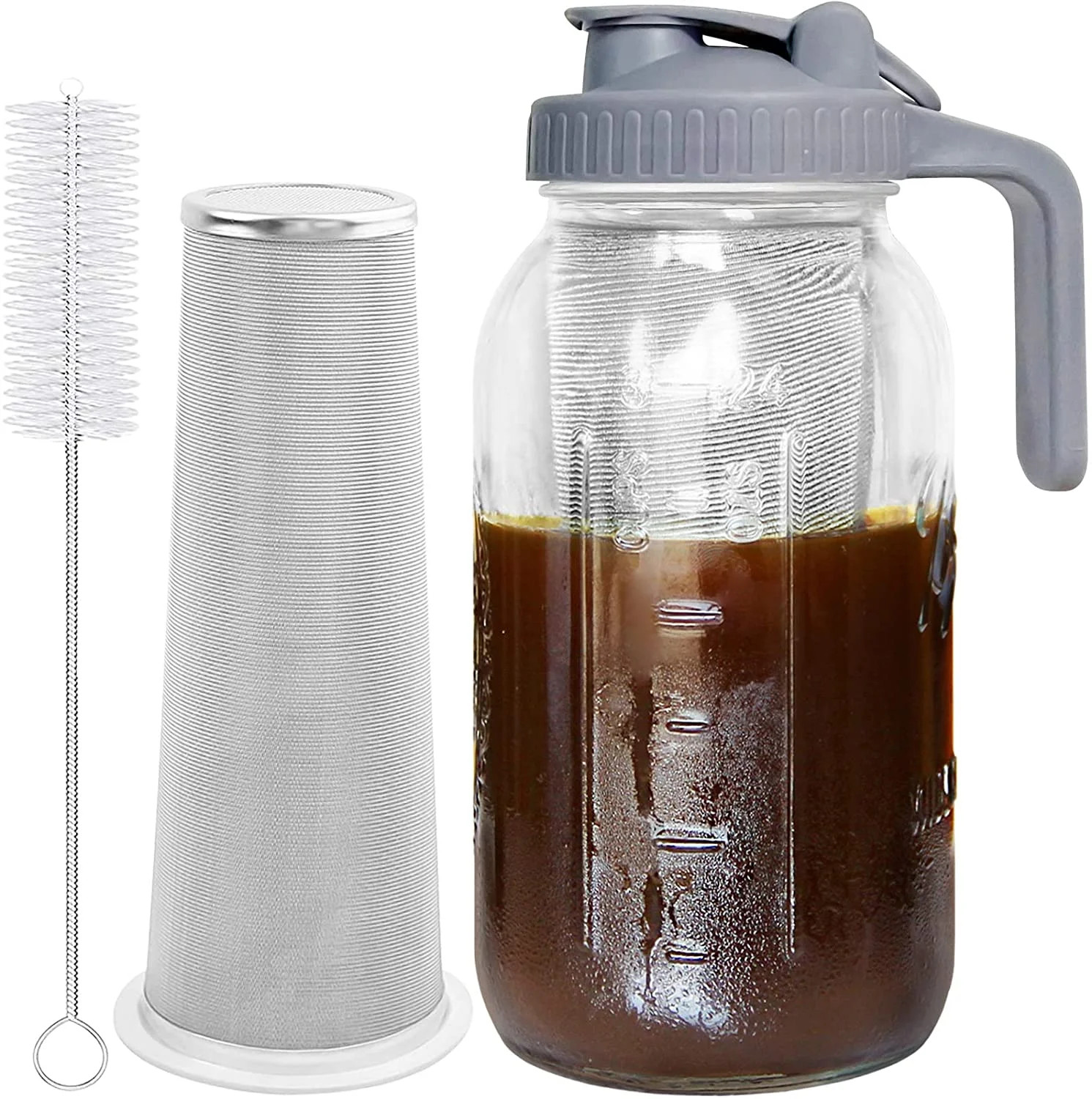 Cold Brew Coffee Maker Jar - 64oz Thick Glass Multipurpose Mason Pitcher Spout Lid with Handle & ... | Walmart (US)