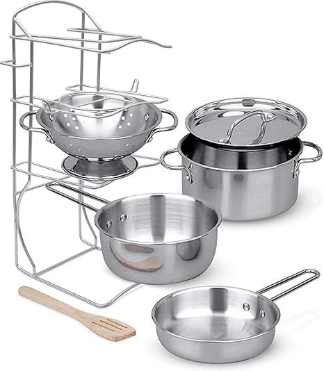 Click N' Play Stainless Steel Cookware Pots and Pans with Pot Rack Organizer and Cooking Utensil ... | Amazon (US)