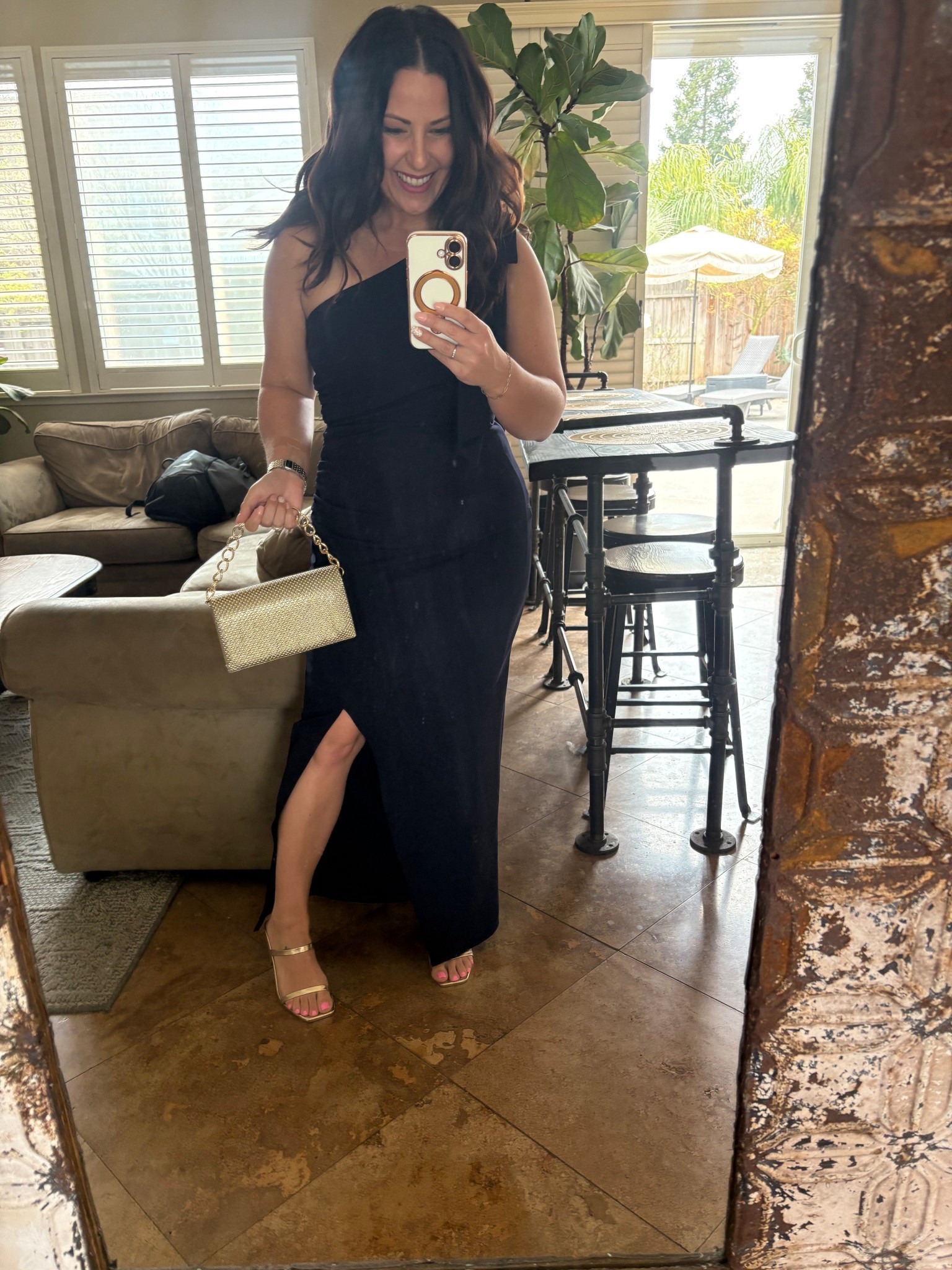 Wedding guest ready! One shoulder, floor length, side slit formal dress. Has rouching on the sides and a side zipper. Comes in lots of colors, I’m wearing navy.
I’m 5’2” and wearing a small. I didn’t need to alter of hem the dress. 
Formal dress 
Petite formal dress
Special occasion dress
Affordable formal wear

#LTKOver40 #LTKPetite #LTKWedding