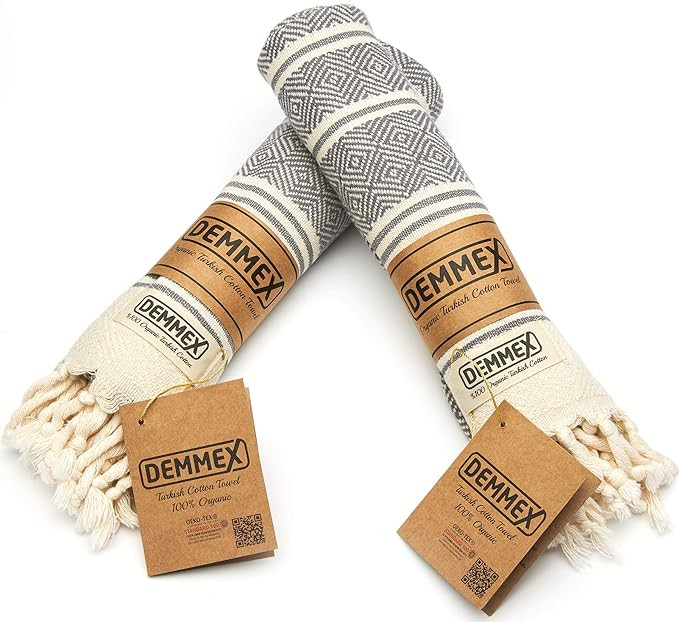 (Set of 2) DEMMEX Certified 100% Organic Cotton & Organic Dye Prewashed Diamond Weave Turkish Han... | Amazon (US)