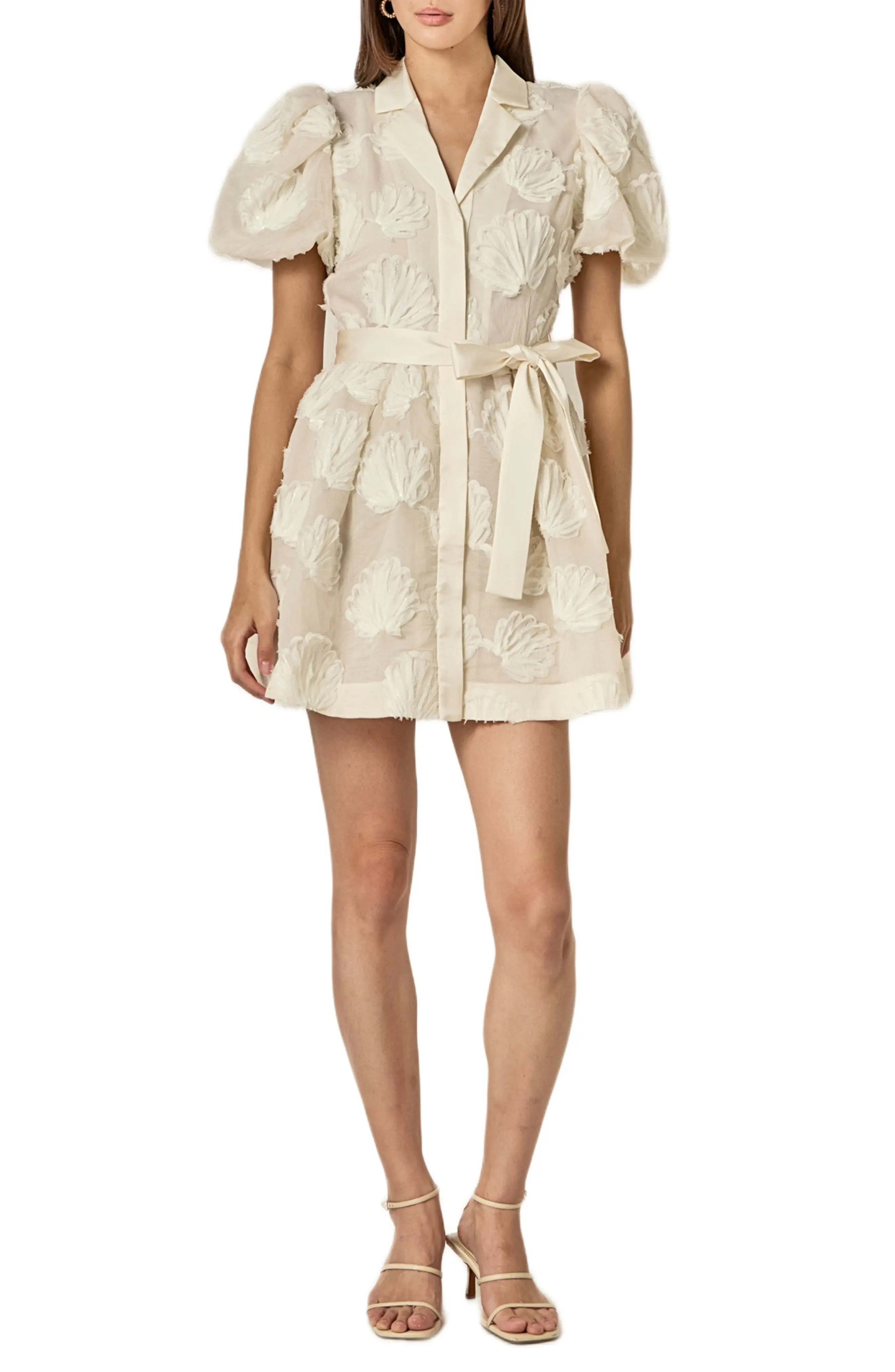 Shell Puff Sleeve Tie Waist Minidress (Women) | Nordstrom | Nordstrom