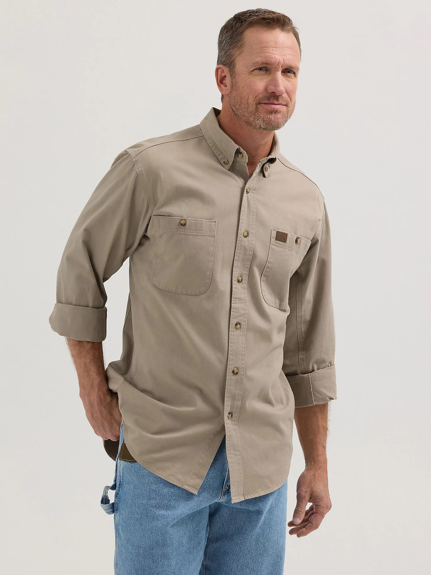 Wrangler® RIGGS Workwear® Long Sleeve Button Down Solid Twill Work Shirt | Wrangler