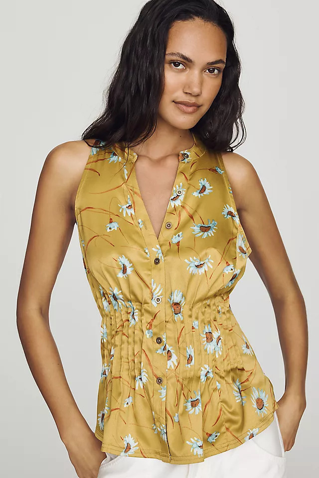 Linden Sleeveless Silken Pleated Blouse by Pilcro | Anthropologie (US)