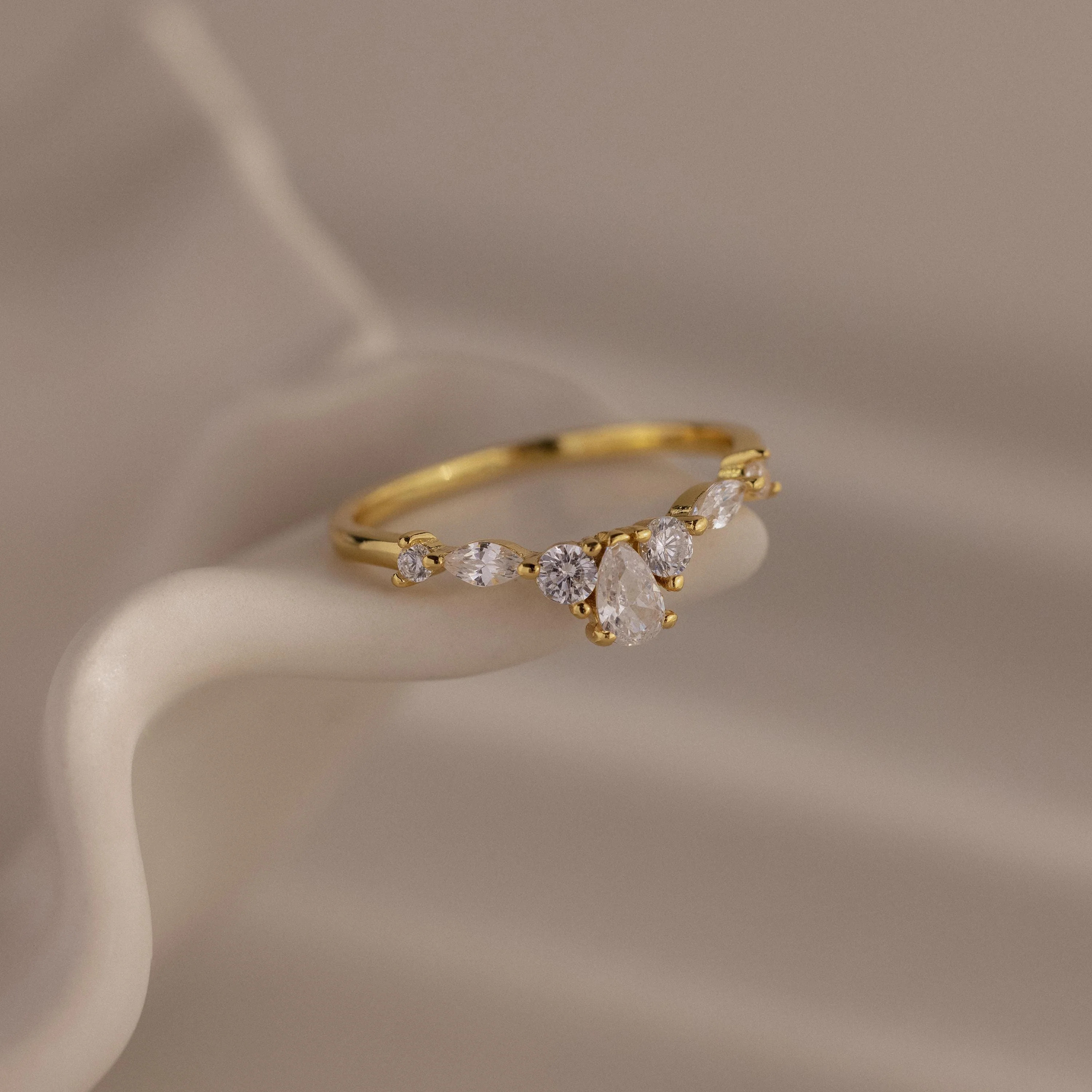 Dainty Pear Diamond Cluster V Curve Ring | Caitlyn Minimalist | Caitlyn Minimalist