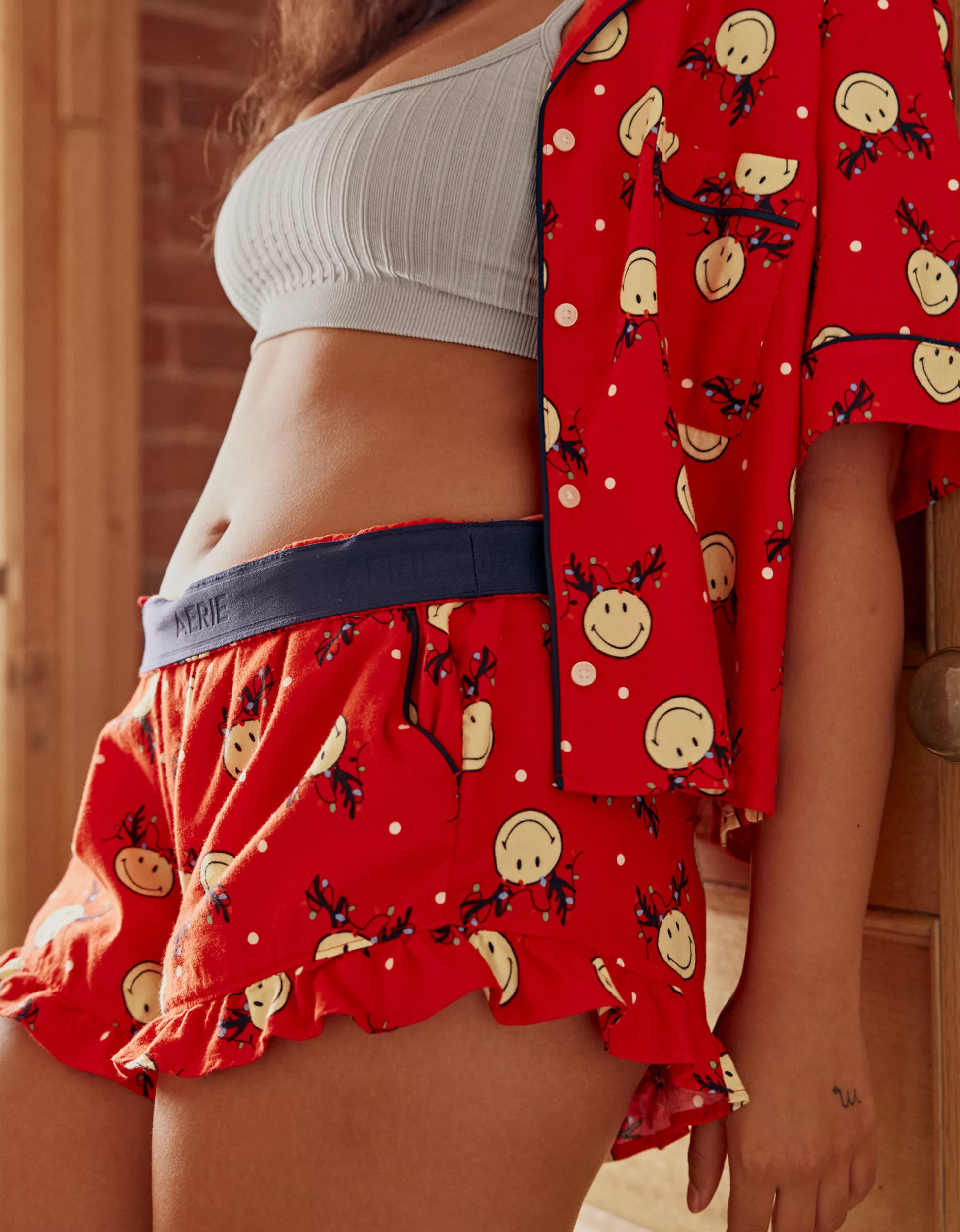 Aerie Smiley® Flannel Ruffle Boxer | Aerie