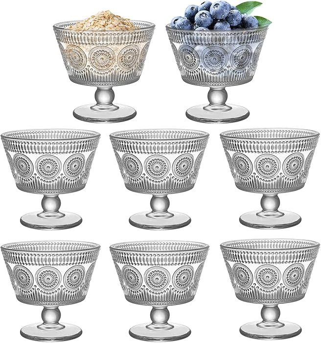 Vintage Glass Dessert Bowls, Set of 8, 9oz Glass Ice Cream Sundae Cups with Sunflower Pattern Gla... | Amazon (US)