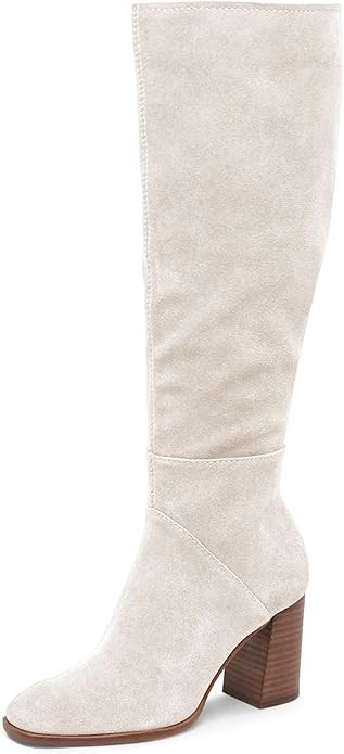 Coutgo Womens Knee High Boots Square Toe Chunky Block Heel Side Zipper Faux Suede Long Boots Fall... | Amazon (US)