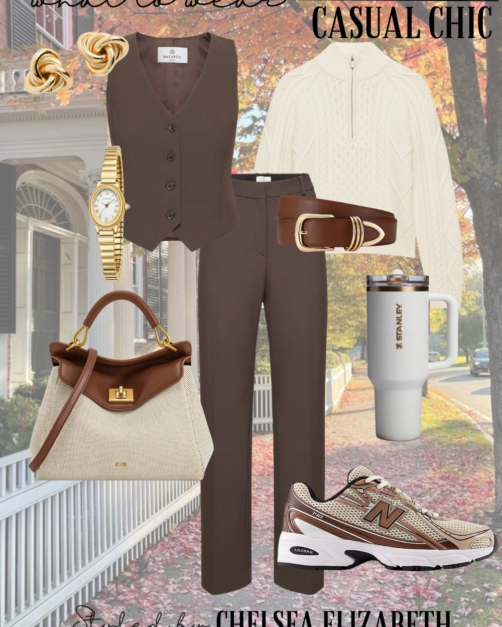 Casual Chic Outfits | Casual Fall Outfits 
•
•
•
Aritzia Brown Vest - 2
Aritzia Brown Trousers - 4
Aritzia Cream Cardian - S
JW PEI Handbag 
Nike Sneakers -8
Stanley Tumbler 
•
•
•
Old Money Fall Outfit | Classy Fall Outfit | Fall Neutrals | Fall Chic | Chic Fall Outfits | Fall Outfits Petite | Fall Outfits | Fall Casual Outfits| Fall Transition Outfits | Fall Outfits Women | Fall Capsule Wardrobe | Everyday Outfits | Cute Outfits | Casual Chic  | Casual Outfits | Weekend Outfits | Errands Outfit | Coffee Run Outfit | Shopping Outfit | Comfy Outfits |  Comfy Sets | Comfy Chic | Sneaker Outfit | School Drop Off Outfit | old money looks | old money aesthetic | old money fashion | old money style | old money outfits | old money style women | neutral outfit | neutral style | classic style | classic outfits | chic outfits | chic style | casual chic | quiet luxury | minimalist | minimalist fashion | capsule wardrobe | petite outfits | Trouser Outfit | Pants Outfit | Cardigan Outfit | Vest Outfit | Matching Set Outfit | Matching Sets | Matching Set Women | Matching Set Fall | Matching Pant Set | 2 Piece Outfits | 2 Piece Sets | 2 Piece Sets Fall | Two Piece Set | Two Piece Outfits | Two Piece Fall | Europe Outfits | Italy Outfits | Vacation Outfit | | 

#LTKSeasonal #LTKFindsUnder50 #LTKFindsUnder100 #LTKShoeCrush #LTKItBag #LTKOver40 #LTKTravel #LTKStyleTip #LTKPetite #LTKU
