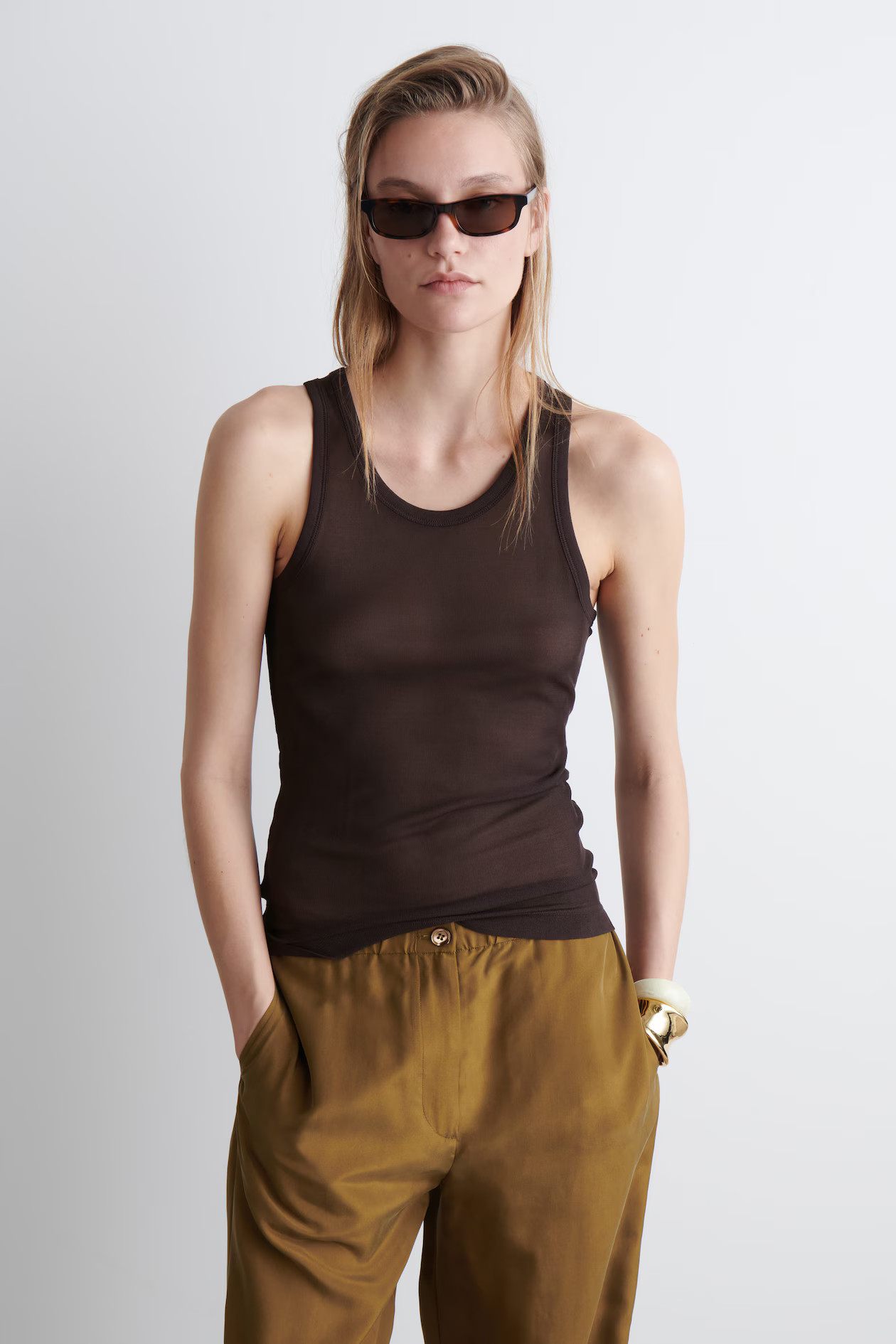 RIBBED SILK TANK TOP - DARK BROWN | COS UK