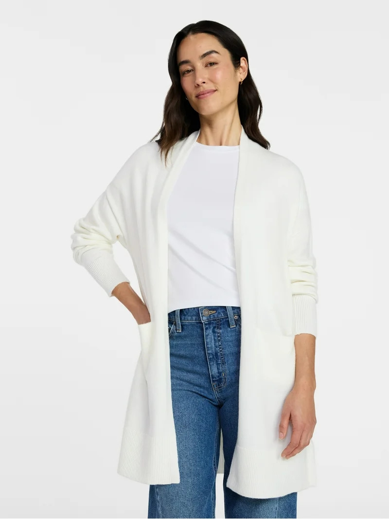 Time and Tru Women's Long Open Front Cardigan Sweater with Long Sleeves, Sizes XS-XXXL | Walmart (US)