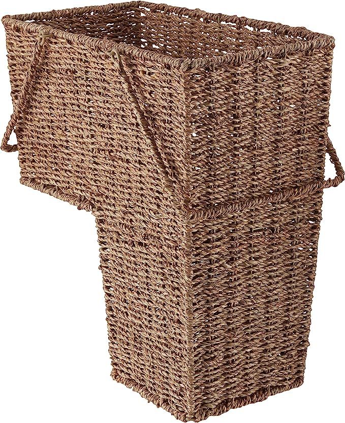 Trademark Innovations 15" Wicker Storage Stair Basket With Handles (Natural) | Amazon (US)
