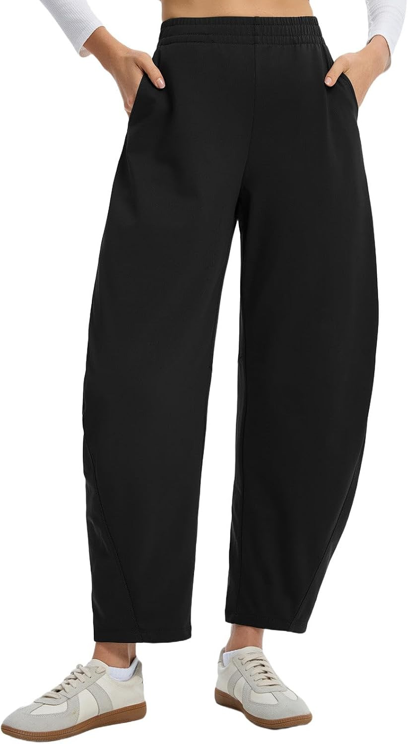 baleaf Women's 27" Barrel Fleece Lined Pants Winter Warm Pants Wide Leg | Amazon (US)