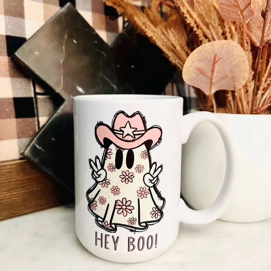 Hey Boo Mug, Ghost Mug, Ghost Mug, Halloween Mug, Cowboy Ghost Mug, Halloween Mug, Coffee Mug, We... | Etsy (US)