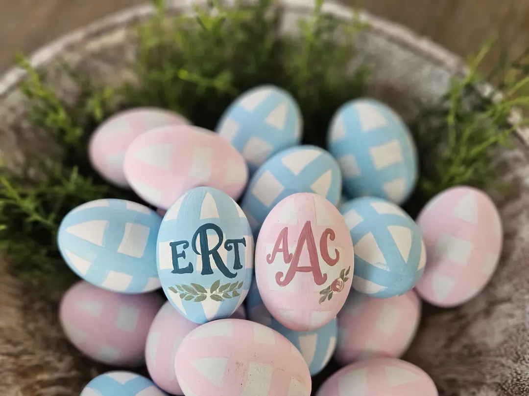 Handpainted Easter & Spring Egg With Stand, Monogrammed, Bunny, Floral - Etsy | Etsy (US)
