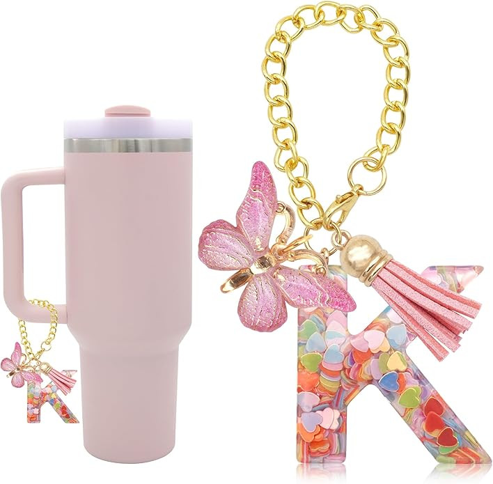 Letter Charm Accessories for Stanley Cup with Handle, Cute Initial Letter Charms with Butterfly T... | Amazon (US)