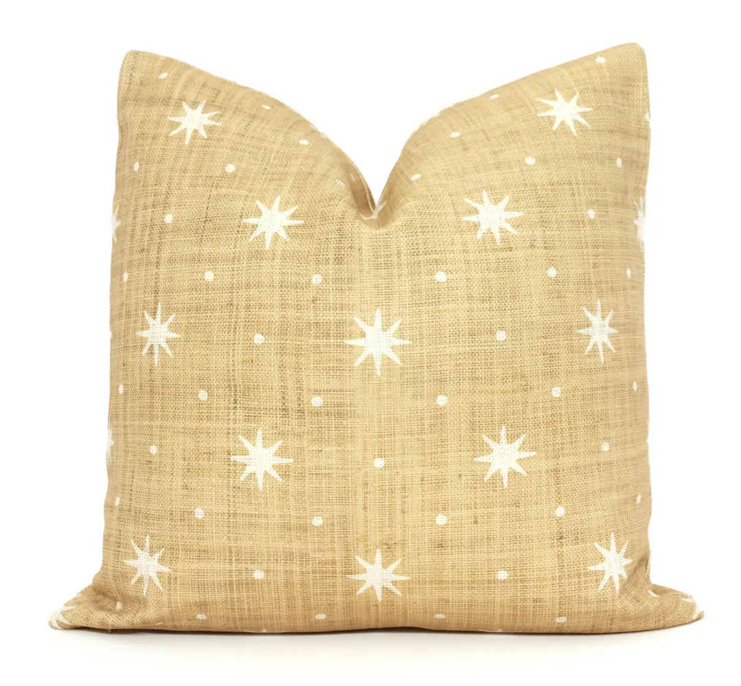 Sister Parish Serendipity Pillow Cover: Raffia Tan & White Cotton Linen - Etsy | Etsy (US)