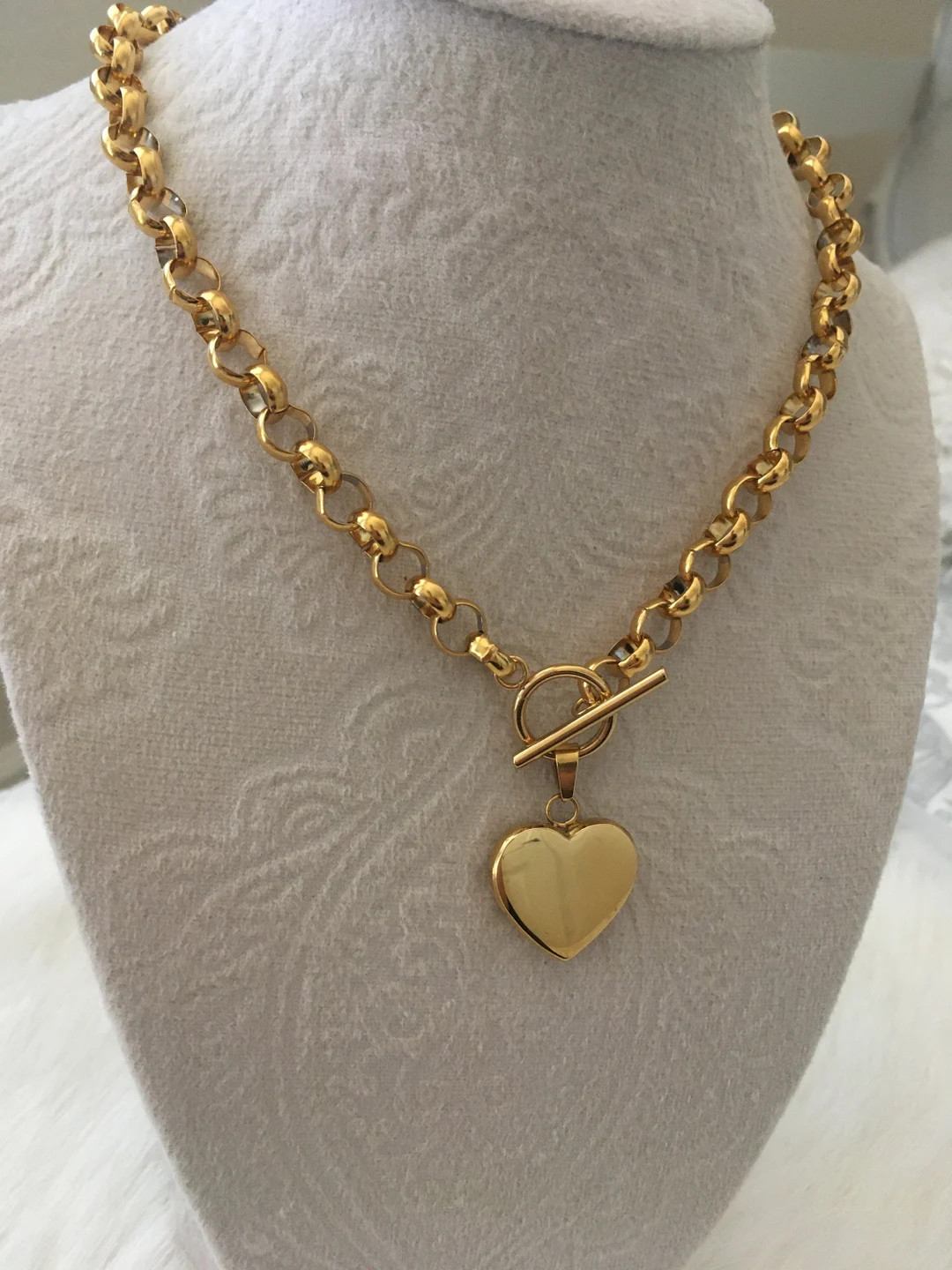 Chunky Gold Heart Toggle Necklace, All Gold Stainless Steel, Elegant Gold Toggle Necklace, Statem... | Etsy (US)