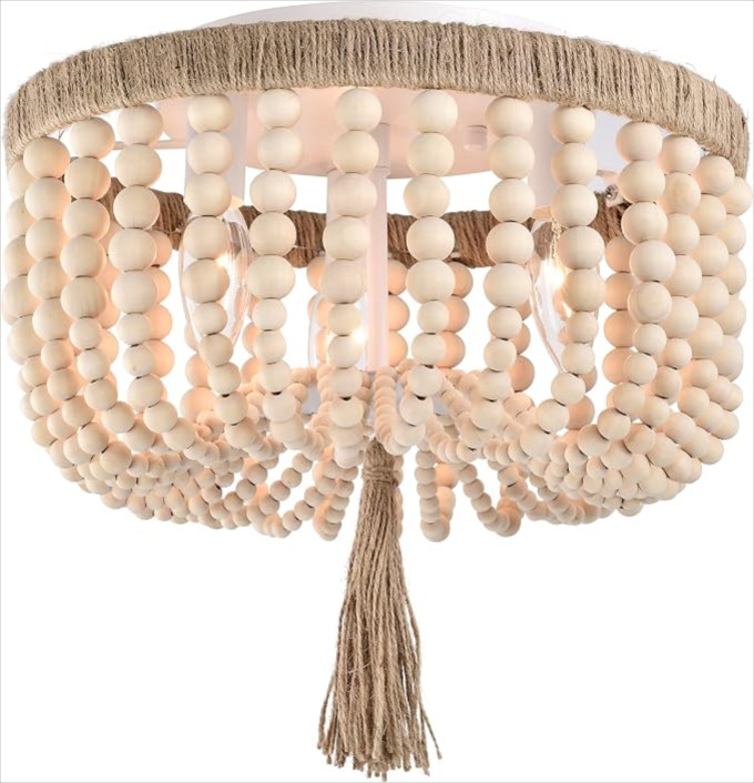 Click for more info about Wood Chandelier Small Boho Chandelier Lighting Rustic Beaded Chandelier 3 Lights Bohemian Light F...