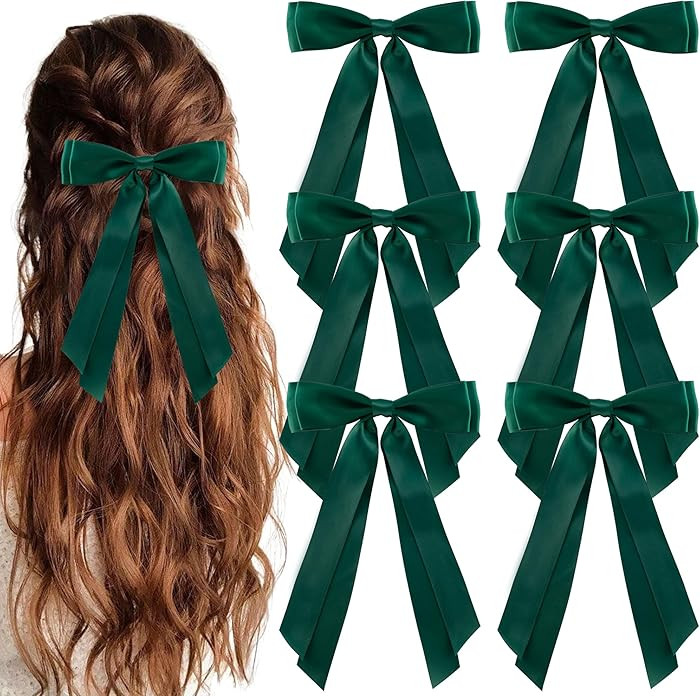 6Pcs Hair Bows Clips for Hair Silky Satin Ribbon Alligator Barrettes French Hair Ponytail Holders... | Amazon (US)